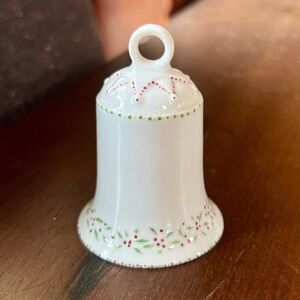 Hutschenreuther Germany Porcelain Christmas Bell Ornament Holly Berry White